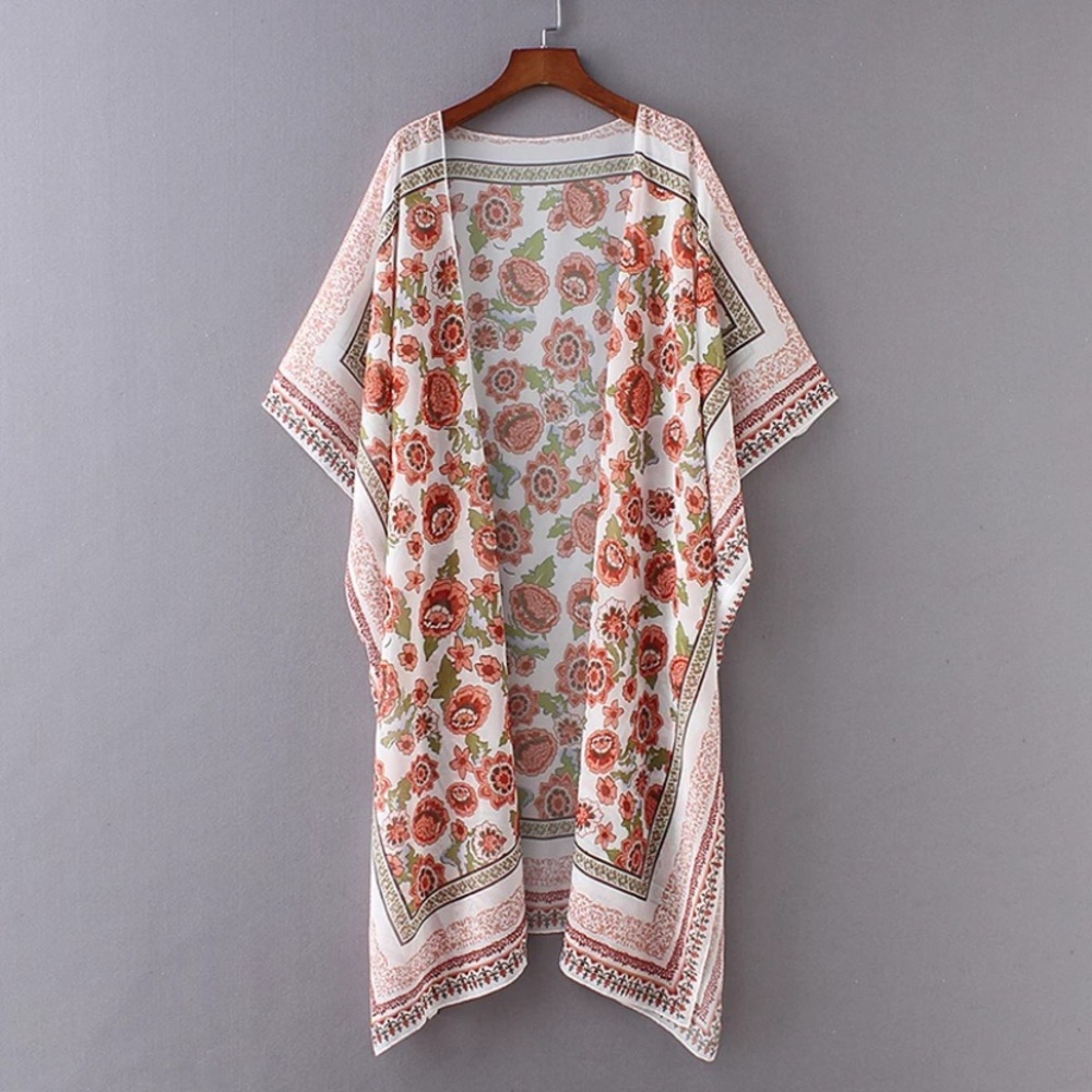 SOLD OUT CLEARANCE Bohemian Floral Kimono Coverup Wrap One Size - Picture 6 of 8